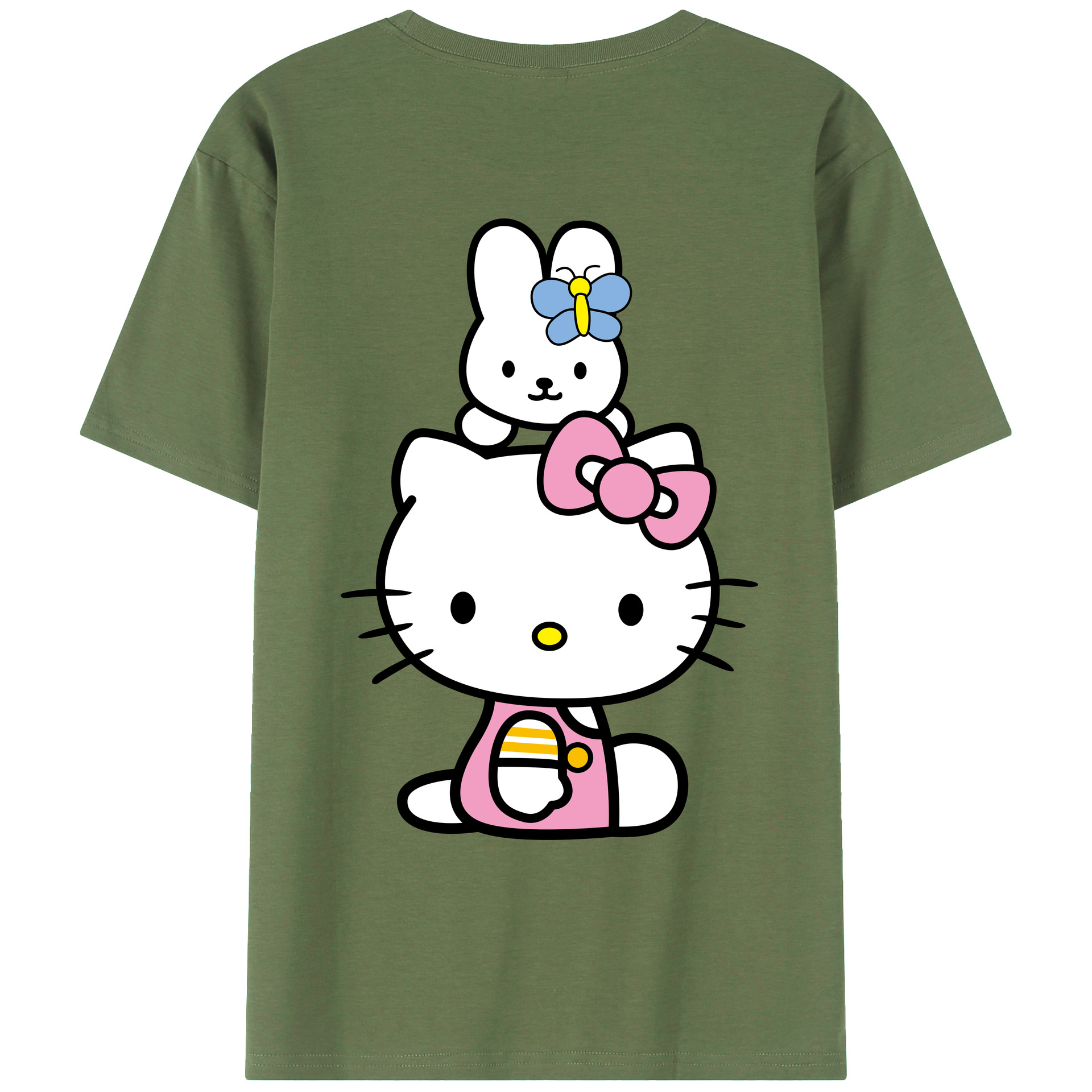 （画像用） Hello Kitty ハローキティ 綿100％ メンズ半袖Tシャツ（バックプリント） 通気性